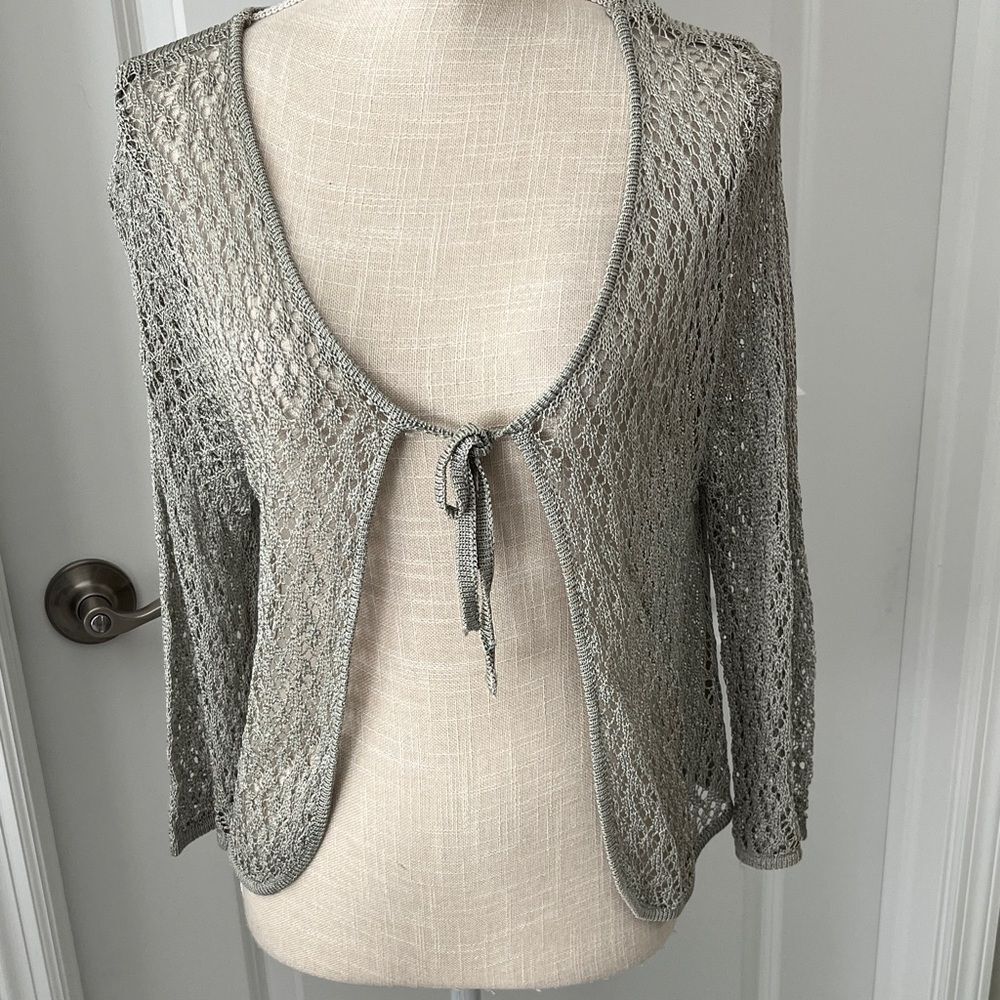 Rabbit Rabbit Rabbit Light Silvery Sage Open-Knit Cropped Sweater NWOT VTG